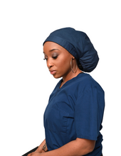 Load image into Gallery viewer, Satin Lined Scrub Bonnet Dark Blue
