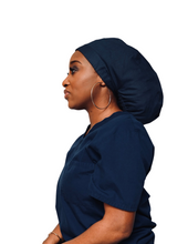 Load image into Gallery viewer, Satin Lined Scrub Bonnet Dark Blue
